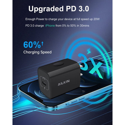 USB C Wall Charger Block,20W PD C Type Wall Chargers for Iphone Charger Fast Charging Block Charger Plug Power Adapter USB C Brick Cube Box,Black