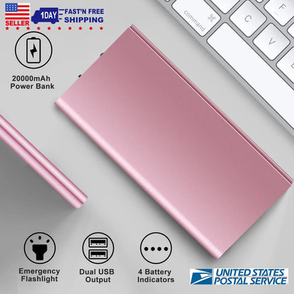 20000mAh Dual USB Ports Ultra-thin Power Bank External Battery Pack Phone Charger