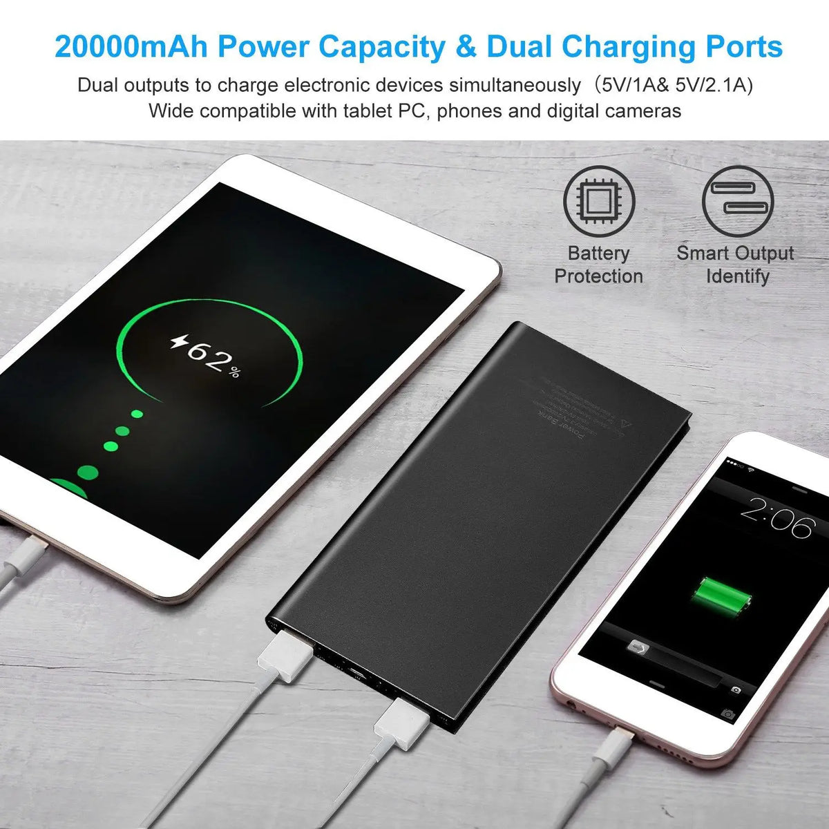 20000mAh Dual USB Ports Ultra-thin Power Bank External Battery Pack Phone Charger