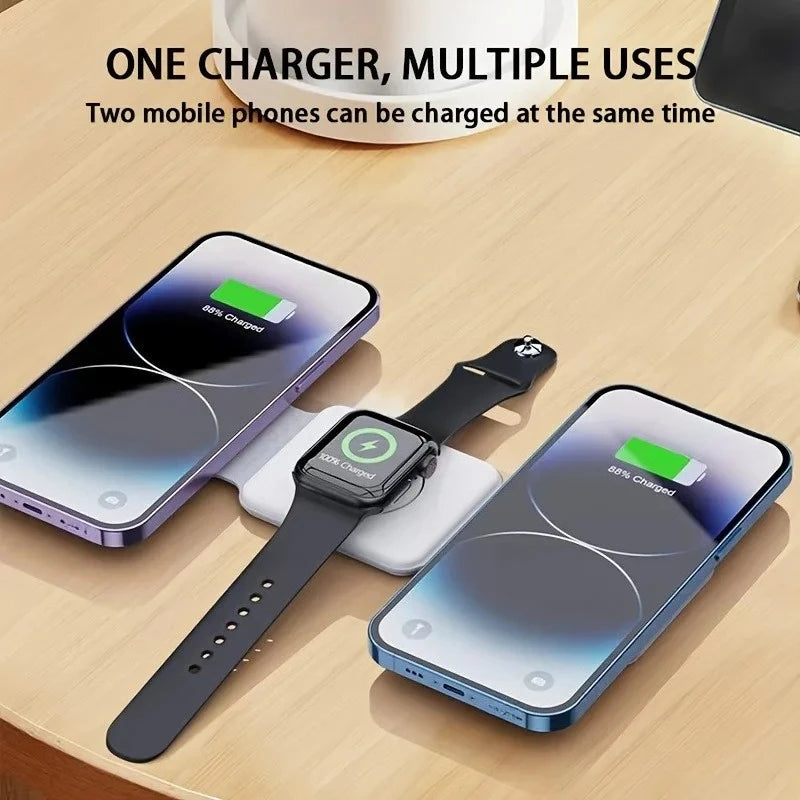 3 in1 Magnetic Foldable Wireless Charger Fast Charging Station Multi-Device Charging Dock for Smart Phones Earbuds Watch Charger