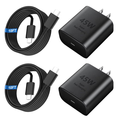 Super Fast Charger Type C, 2Pack 45W USB C Fast Charging Block Wall Charger with 2*10FT Android Phone Charger Cable Compatible with Samsung Galaxy S26/S26 Ultra/S25/S24/S23 Ultra/S23+/S22/S21/S20