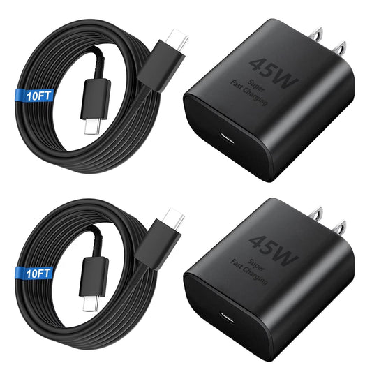 Super Fast Charger Type C, 2Pack 45W USB C Fast Charging Block Wall Charger with 2*10FT Android Phone Charger Cable Compatible with Samsung Galaxy S26/S26 Ultra/S25/S24/S23 Ultra/S23+/S22/S21/S20